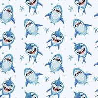 Shark backgrounds. Seamless pattern with cartoon sharks. Funny fish characters vector