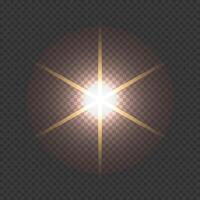 Glitter shining star, glowing spark. Yellow lighting effect. Flash. Light ray. Lens flares vector