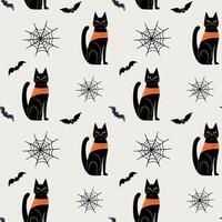 Halloween pattern with black cat and bat. Halloween backgrounds, seamless pattern. vector