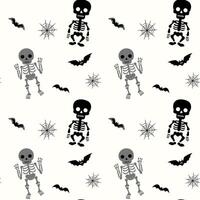 Monochrome halloween pattern with skeleton. Funny skeletons. Halloween backgrounds, seamless pattern. vector