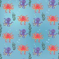 Seamless pattern with baby octopus. Cute marine animals. Colorful background with underwater characters. vector