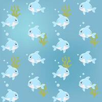 Seamless pattern with baby dolphin. Cute marine animals. Colorful background with underwater characters. vector