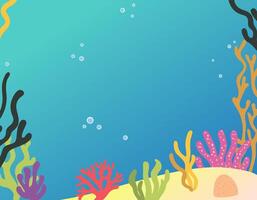 Empty background underwater world. Sand, algae, corals. Flat cartoon scene with sea life vector