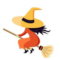 Witch on a broom. Silhouette of a witch. Halloween concept. Character for halloween in cartoon style. vector