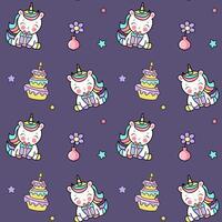 Birthaday party background in cartoon style. Seamless pattern with cute pony with horn vector