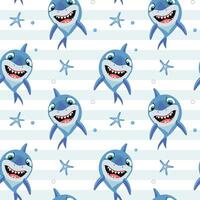Funny fish characters. Seamless pattern with cartoon sharks. Shark backgrounds. vector