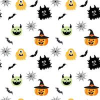 Halloween pattern with funny monsters and pumpkin. Halloween backgrounds, seamless pattern. vector