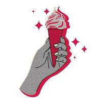 Hand holding ice cream cone halftone doodle sketch vector
