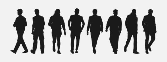 set of silhouettes of men walking forward. isolated on white background. graphic illustration. vector