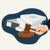Law case documents with hand hold judges gavel design illustration vector