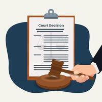 Hand hold judges gavel with court ruling document design illustration vector