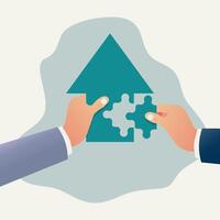 Puzzle of upward arrows connect together by businessman hands vector