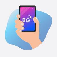 Hand hold mobile phone with 5G network connection vector