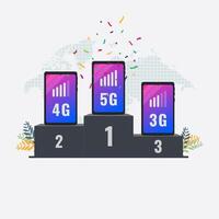 Phone with competing mobile network generation illustration vector