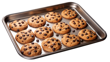 Freshly Baked Chocolate Chip Cookies on a Baking Sheet png