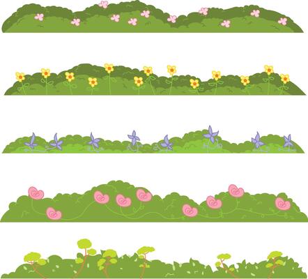 landscape with trees, flower. set illustration.