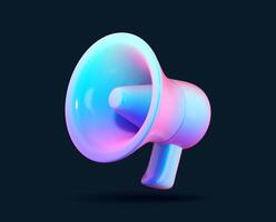 3D megaphone for promotional announcements and communication. Loudspeaker designed for notifications, depicted as a 3D speakerphone icon. vector