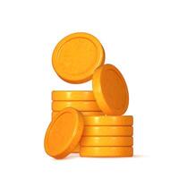 3D gold coin. Stacks of money representing finance, investment, and savings. Game elements include a pile of golden pennies. Treasure heap in a creative cartoon design. vector