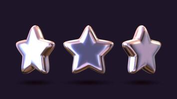 Chrome stars in diverse shapes. Collection of metallic elements with a retro futuristic style. vector