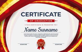 Award certificate template in gold and red colors. Clean modern certificate with golden badge. Certificate border template with luxury and modern line pattern. vector
