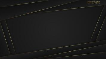 Abstract 3d background with black paper layers. Geometric illustration of carbon sliced shapes textured with golden glittering dots. vector