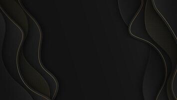 Black paper cut background. Abstract realistic papercut decoration textured with wavy layers and golden line. vector