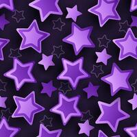 Seamless pattern with purple stars on dark background. Paper style. vector