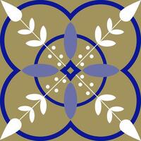 blue and white color geometric shapes, flowers on gold color background vector