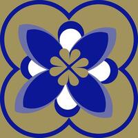 blue and white color geometric shapes, flowers on gold color background vector