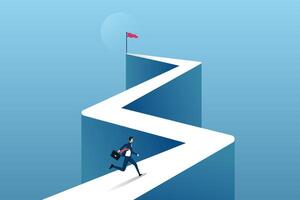 Businessman running to the flag on top of the mountain. Symbol of determination to achieve goal for success. vector