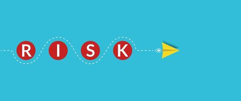 Paper plane comes around the obstacle of risk words. Risk avoidance in business concept. vector