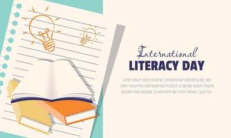 International Literacy Day template with books on a sheet of paper vector