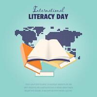 International Literacy Day template with stack of books vector