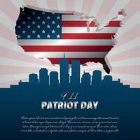 Patriot Day with city silhouette in front of american flag in the shape of american territories vector