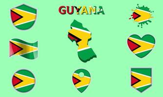 Collection of flat national flags of Guyana with map vector