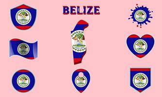 Collection of flat national flags of Belize with map vector