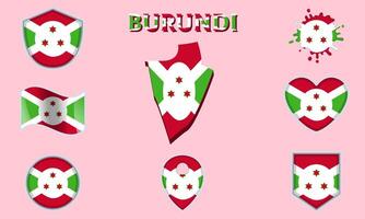 Collection of flat national flags of Burundi with map vector