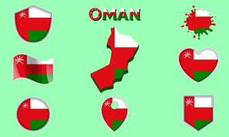 Collection of flat national flags of Oman with map vector