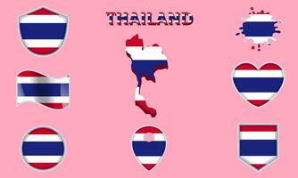 Collection of flat national flags of Thailand with map vector