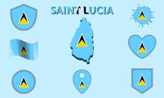 Collection of flat national flags of Saint Lucia with map vector