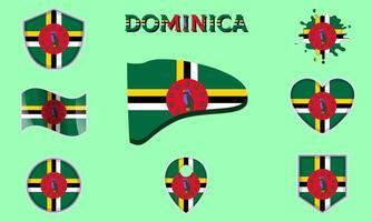 Collection of flat national flags of Dominica with map vector