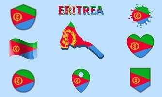 Collection of flat national flags of Eritrea with map vector