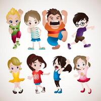 kids can have fun making different facial expressions in this multicultural cartoon collection, featuring children in various positions. vector
