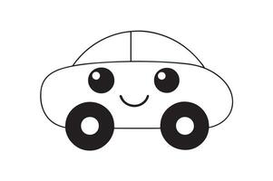 a black and white drawing of a car with a smiley face vector