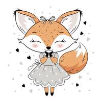 Cute fox in Scandinavian style. Line illustration for print.Poster for nursery..Flat illustration isolated on white background. vector
