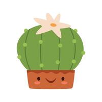 A cute succulent in a pot is smiling.Funny desert plantcharacters with face.Funny desert plants characters with faces. vector