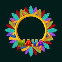 Empty cartoon frame of colored feathers for your game icons or slot symbols. Maya or Aztec cartoon game frame. Round-golden frame vector