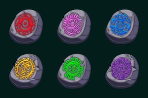 stone with colored Aztec symbols, hieroglyphs of the Maya calendar. Symbols for your 2D games or slots vector