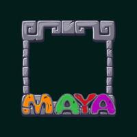 Maya Stone frame with stone text MAYA, Aztec carton game frame. Maya tribal symbols. Ancient granite frame design element. APP frame for your icons vector