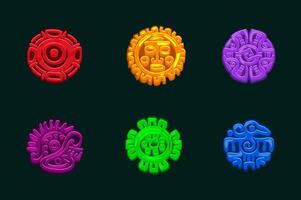 design of symbols of ancient Aztec Civilization, colored hieroglyphs of the Maya calendar. Symbols for your 2D games or slots vector